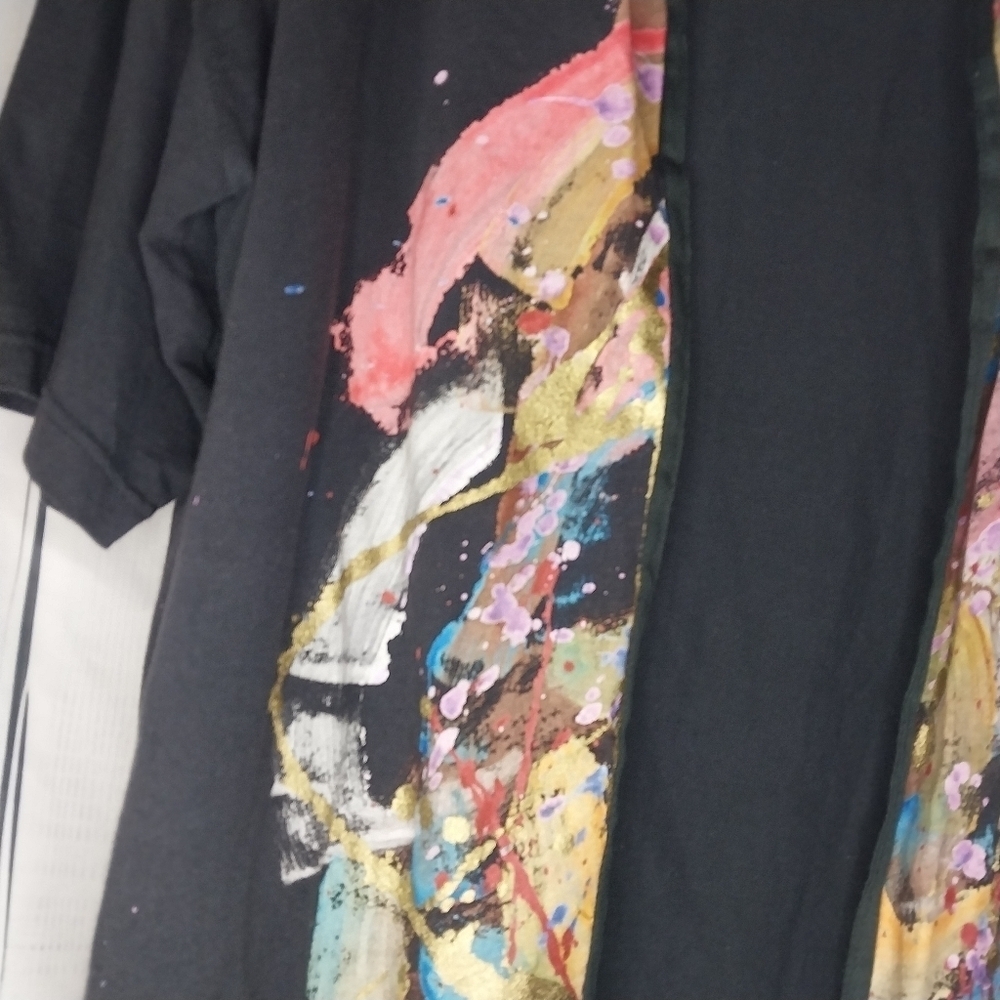 Abstract Art 100% Cotton Boho Artsy Hand Painted In Greece Size L Open Cardigan - Picture 2 of 16